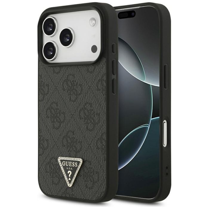 Etui guess leather 4g triangle strass magsafe do iphone 18 pro / 17 pro czarny