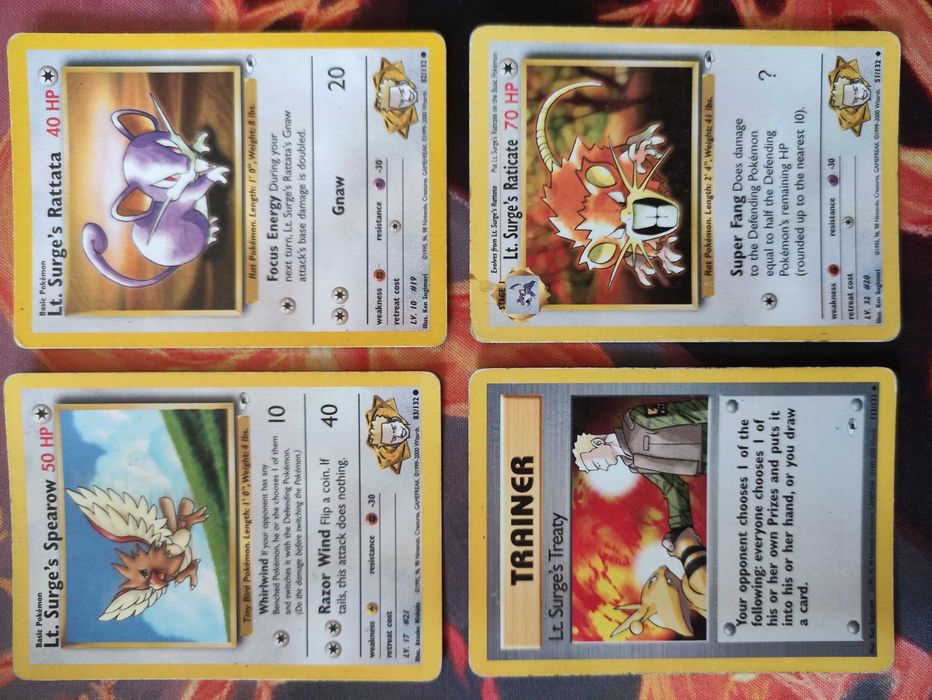 LT. Surge's Pikachu mais 6 cartas da edição Gim Heroes