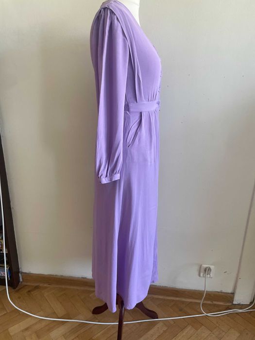Liliowa sukienka z wiskozy, francuski Vintage.