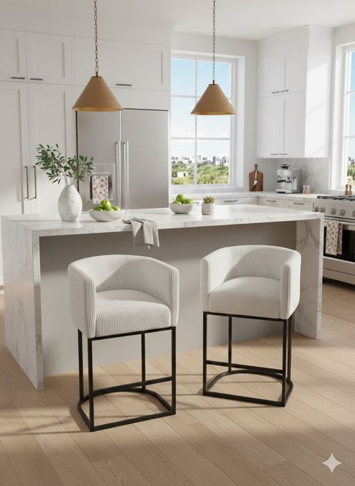 Białe Krzesła Wysokie Hokery Tapicerowane na stelażu Eleganckie