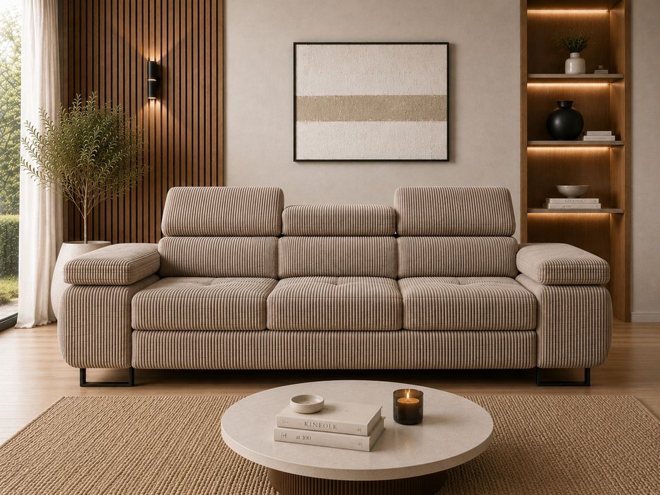 Sofa rozkładana prosto od producenta regulowane zaglowki sztruka funkcja spania