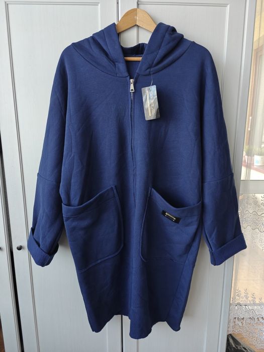 Ocieplana długa bluza niebieska XXL