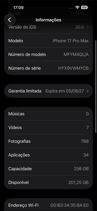 Iphone 17 Pro Max 256GB (Prata)  novo