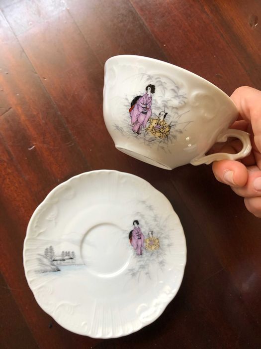 Serviço de chá porcelana Vista Alegre (anos 70) com motivos orientais