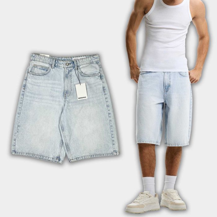 Джинсові шорти BERSHKA Baggy Fit (S, M) Сині Чоловічі Широкі Скейтерські Блакитні Скейт На Літо Оригінал Нові
