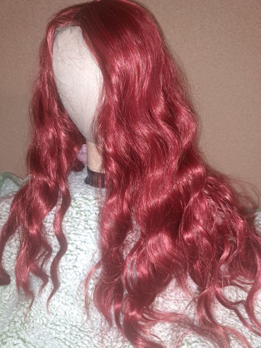 Peruka, długie miedziane włosy kręcone peruka typu lace front