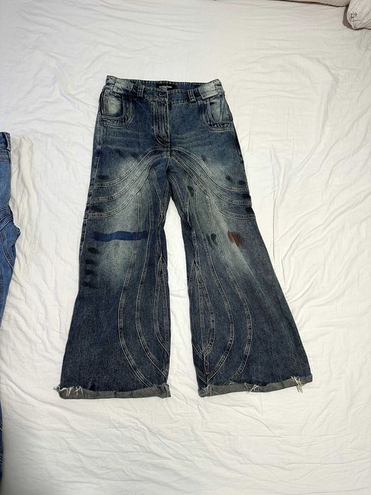 NO/FAITH wave pattern blue green jeans