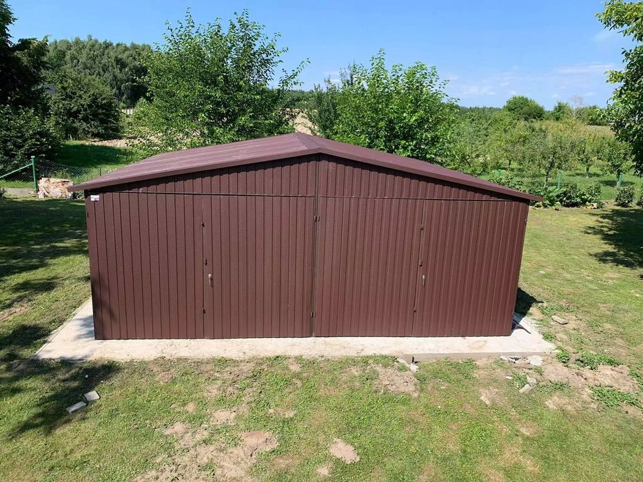 Garaż blaszany dwustanowiskowy 6x5 m ciemny brąz - Dach dwuspadowy, Br