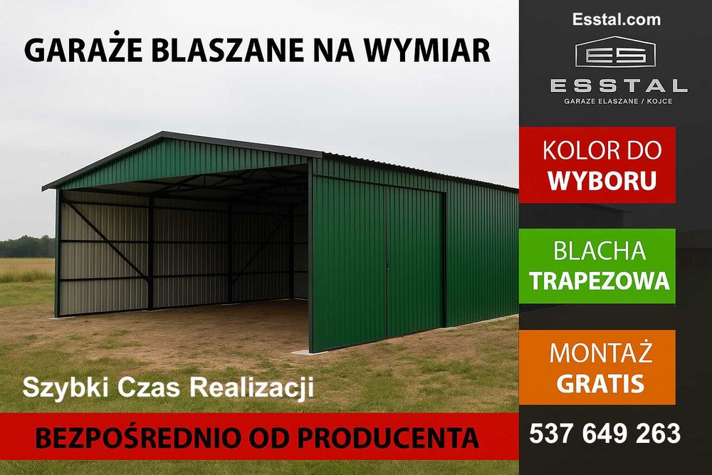 Zielony Otwarty Garaż Blaszany Wiata Magazyn Hala Magazynowa – ESSTAL*