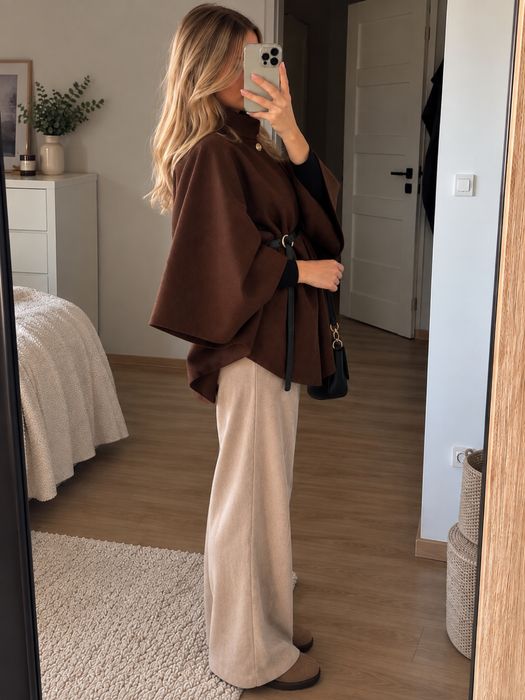 Elegancka peleryna ponczo w głębokim czekoladowym brązie + gratis !!!
