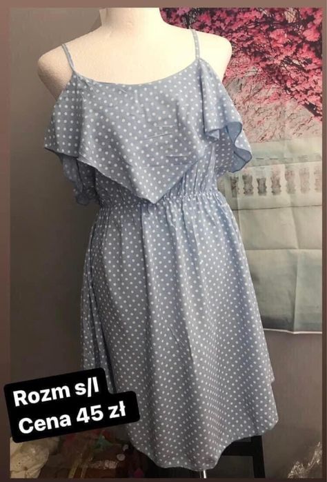 Sukienka niebieska kropki krotka biust 95