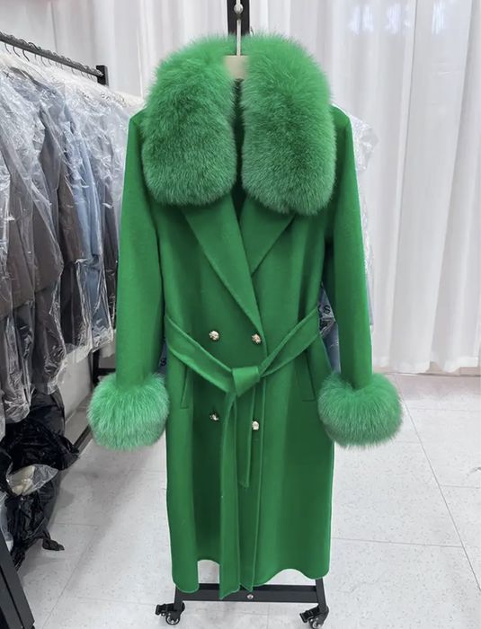 Kontantto plaszcz kaszmirowy czarny futro lis xs-xl