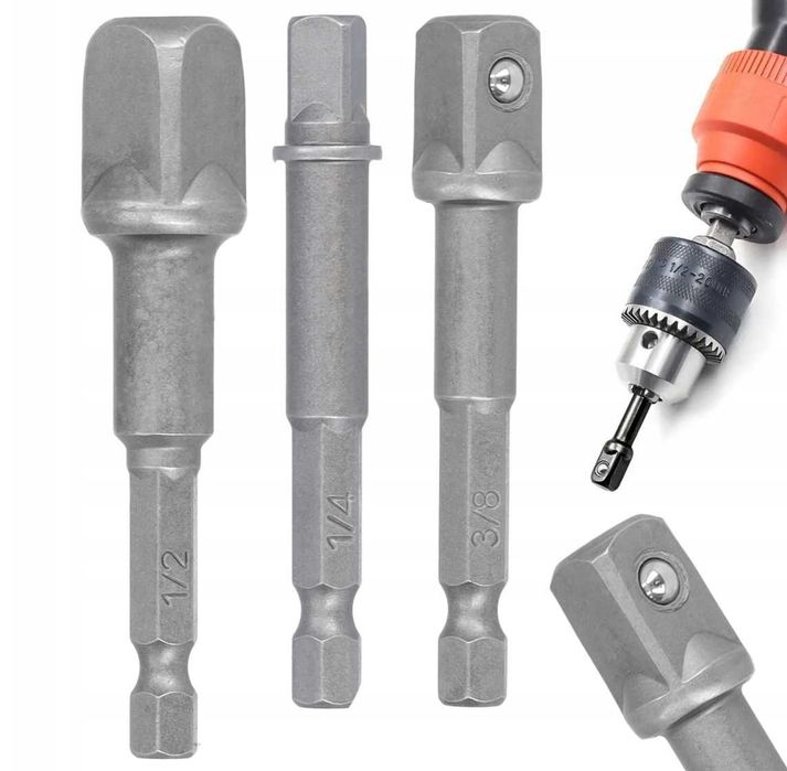 ADAPTER KLUCZY NASADOWYCH redukcje na nasadki do wkrętarki 1/4 3/8 1/2
