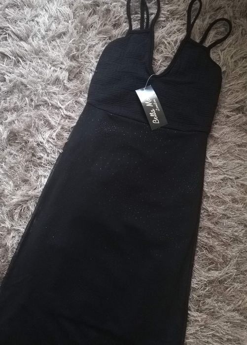 Czarna sukienka maxi z brokatowym dołem, xs-s, WYPRZEDAŻ