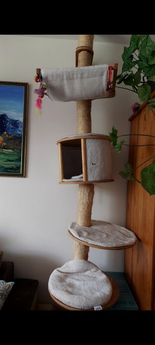 Drapak dla kota z leżaczkiem i budką .