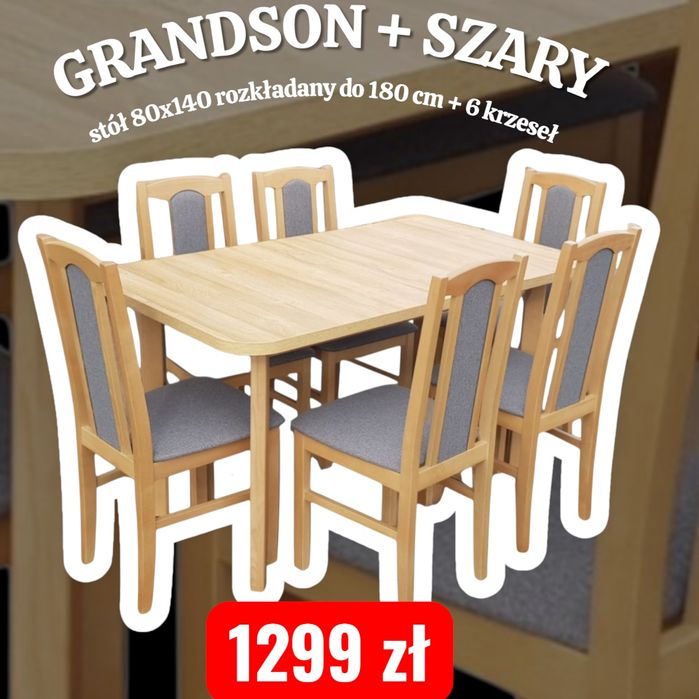 Nowe: Stół 80x140/180 + 6 krzeseł, 48 kolorów od ręki,  dostawa cała P