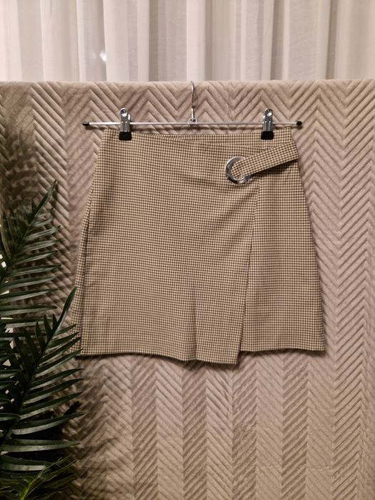 Mango SUIT 36 / S spódniczka mini w kratkę z klamrą asymetryczna