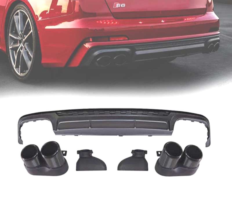 DIFUSOR AUDI A6 S LINE 18-22 LOOK S6 + PONTEIRAS DE ESCAPE PRETAS