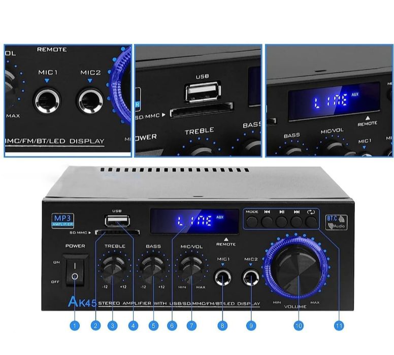 Amplituner wzmacniacz stereo Bluetooth radio AK45 40W