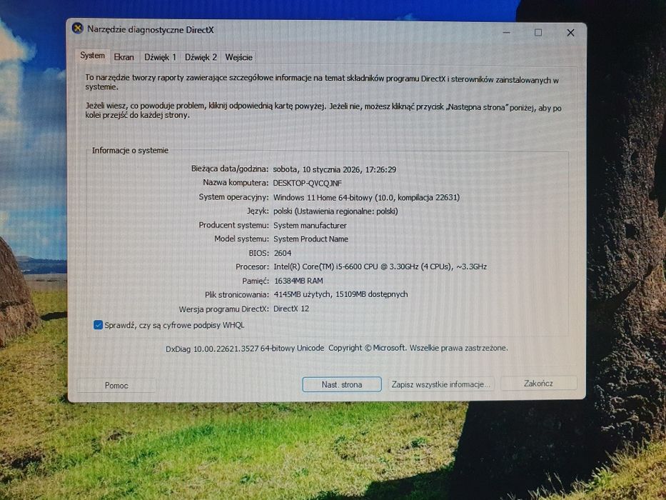 Komputer do GIER I5, RX480 8GB, 16GB RAM, 500GB SSD