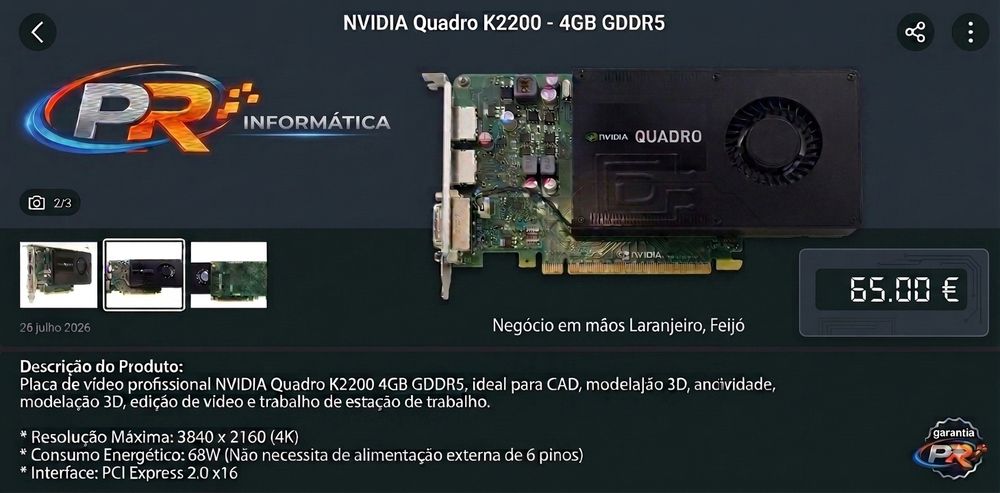 Placa Gráfica Quadro K2200 – Ideal para AutoCAD, SolidWorks e Jogos Moderados
