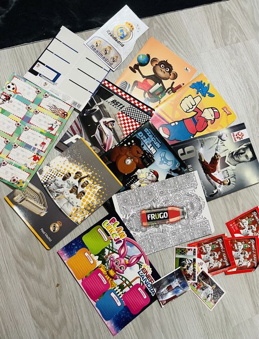 Zestaw szkolny. Zeszyty. Naklejki. Plan lekcji.