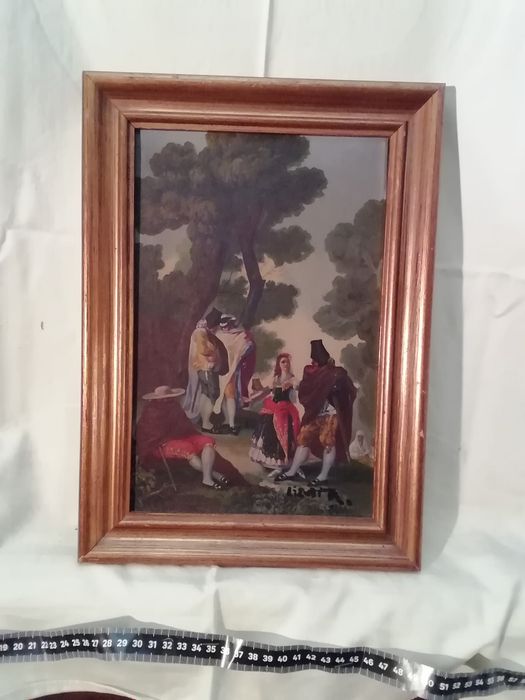 Obraz Scena rodzajowa sygn. Lizut R. Wym. 40x20 cm. Zamienię