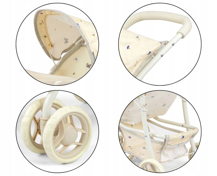 Wózek Dla Lalek Dla Bobasa Składany Spacerówka Z Baldachimem Kremowy