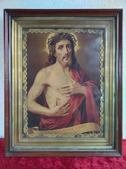 Chrystus Bolesny stary piekny przedwojenny obraz Oleodruk