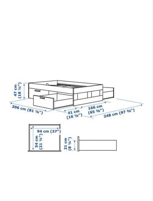 Ліжко IKEA з тумбою та шухлядами, білий, 160x200 см