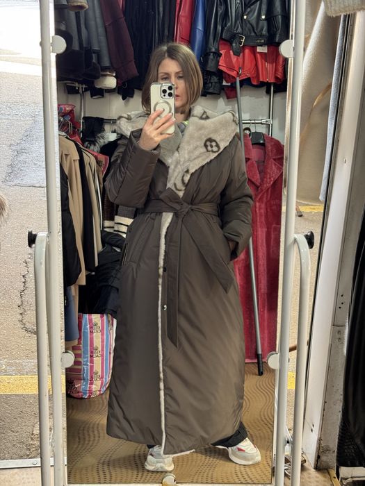 Пальто зимове балоневое Louis Vuitton тепле довжина 120 см