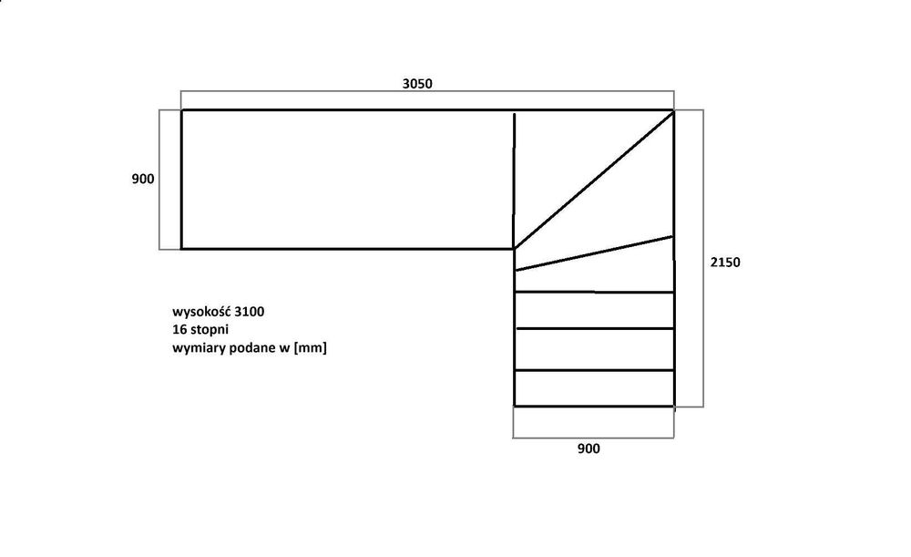Schody zabiegowe lewe jesionowe