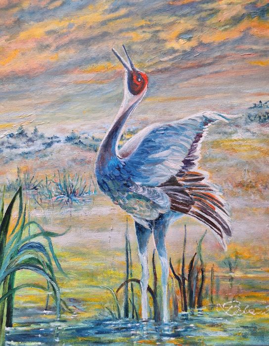 Żuraw..obraz olejny ręcznie malowany 50/40cm