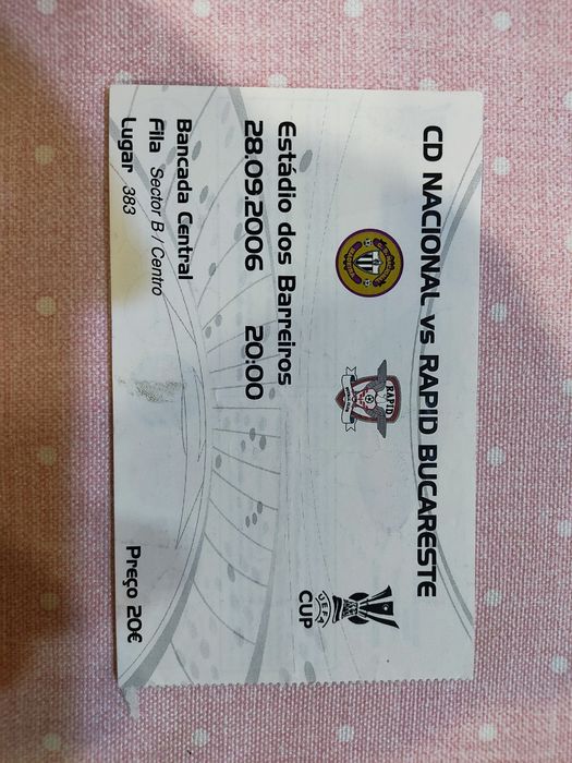 Bilhete do jogo Nacional da Madeira Rapid de Bucareste 2006 UEFA