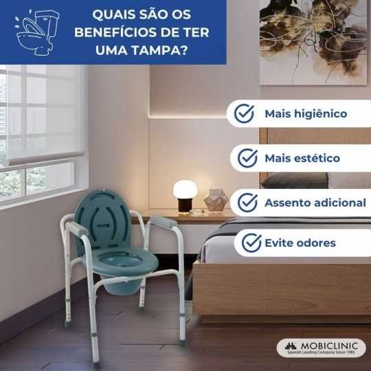 Cadeira WC Arroyo, tampa anti-derrapante, apoios de braços almofadados