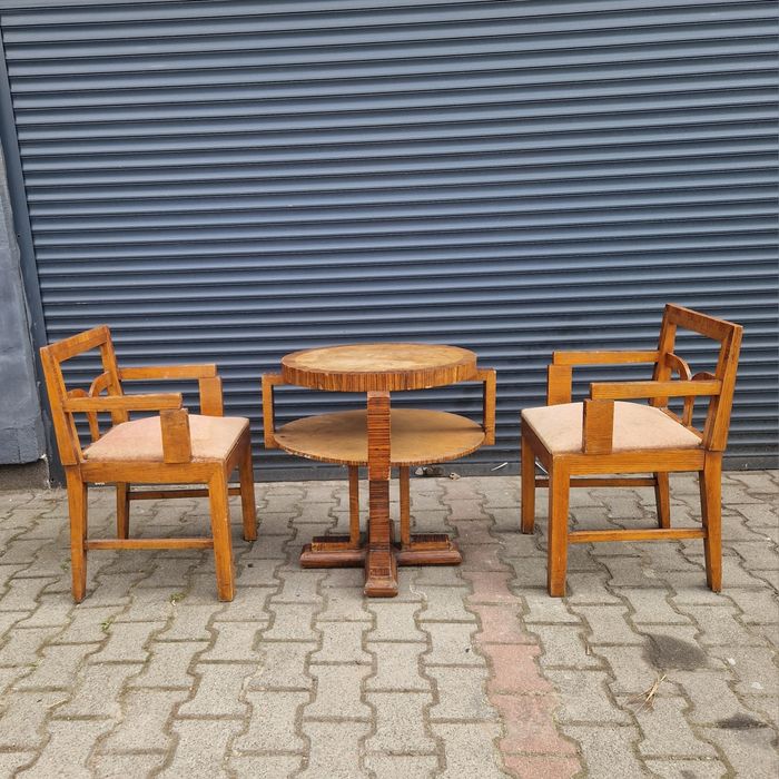2 Fotele i stolik - polskie Art Deco , jesion