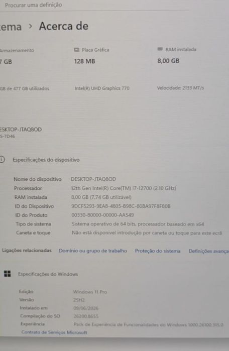 Computador MSI i7-12700 512gb 8gb