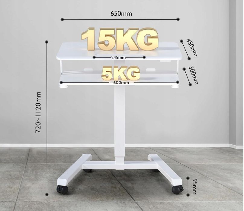 Bontec Mobilne Biurko Stojące Z Regulacją Wysokości 72-112 Cm, 4 Kółka