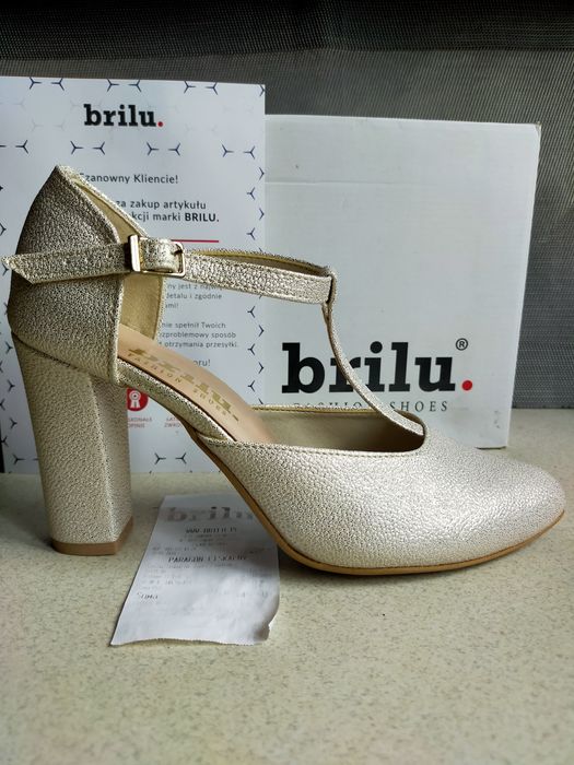 Czółenka,buty ślubne Brilu brokatowe złote 39 jak nowe