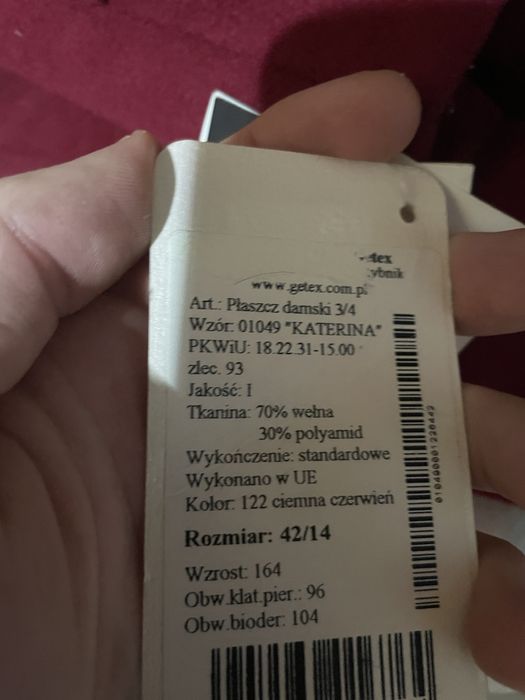 Płaszcz wełniany nowy getex Katarina