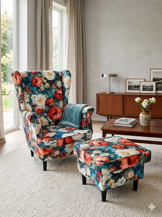 --> Fotel Uszak Wzory Kwiaty