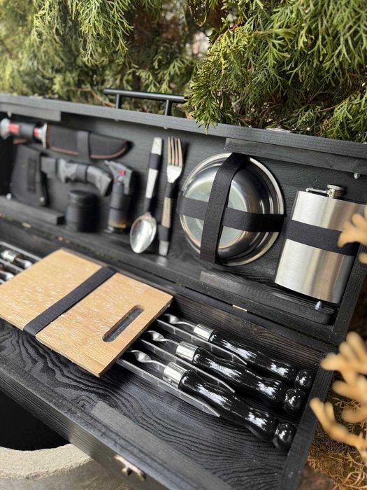 Набор шампуров для шашлыка в деревянном кейсе на подарок мужчине мужу