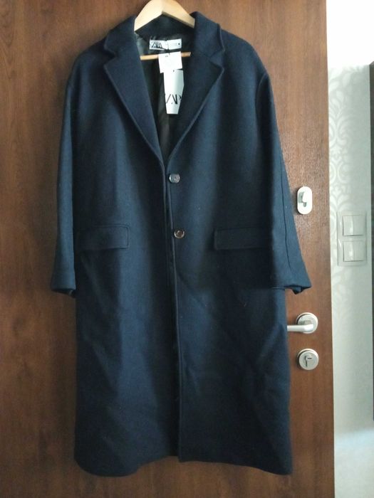 ZARA wełna XS-S jak M-L nowy płaszcz 51% granatowy oversize