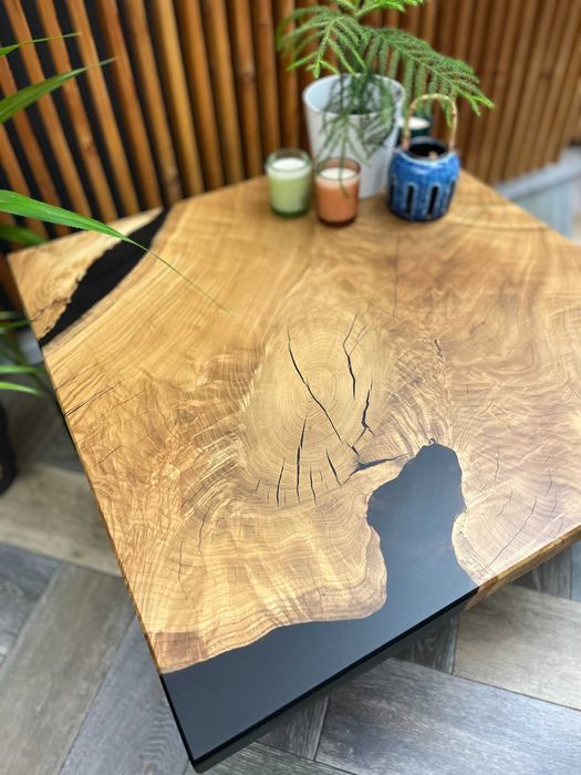 STOLIK Kawowy Drewniany Dąb z żywicą Epoksydową 100cm x 100cm Loft