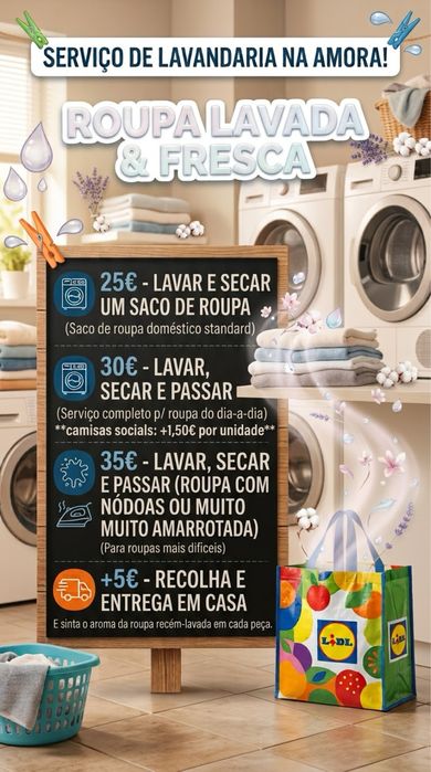 Lavar e Passar Roupa a Ferro  – Margem Sul