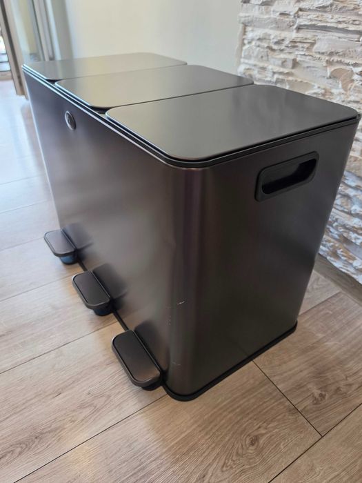 Kosz Do Segregacji Śmieci 3x15L (45L) - Stal, Czarny Mat, Soft-Close, Anti-Fingerprint