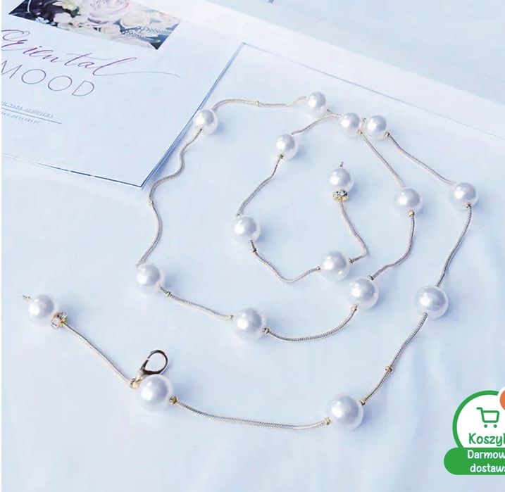 Efektowny pasek z pereł na łańcuszku nowy srebrny