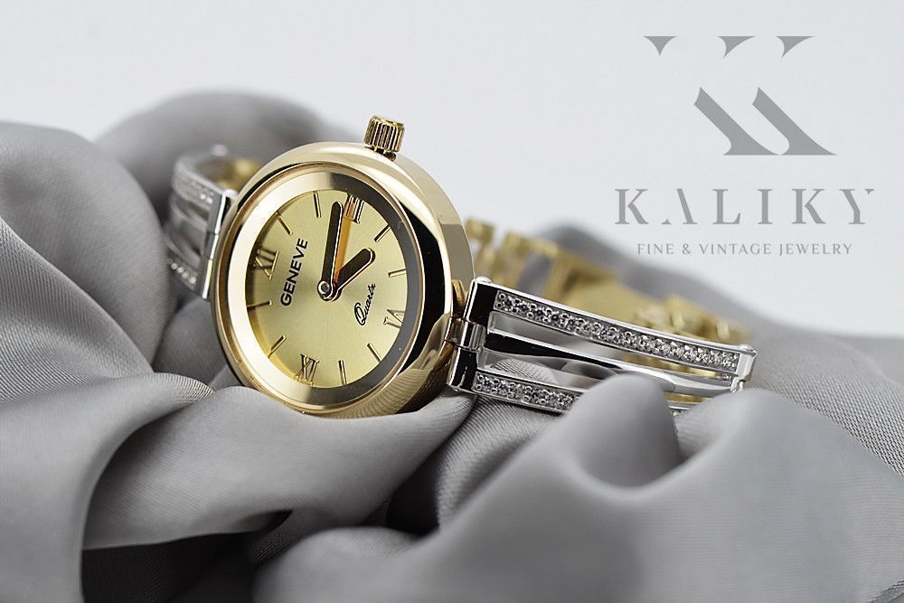 Prześliczny 14k 585 złoty damski zegarek Geneve lw040y Gdańsk