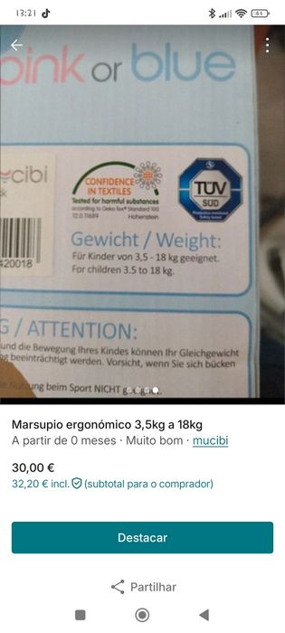 Marsupio para bebé dos 3kg aos 18kg