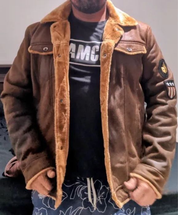 Męska kurtka zimowa pilotka kożuszek skórzana army styl wojskowa